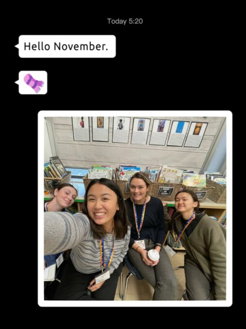 Message saying hello novemeber and response is a group pictures